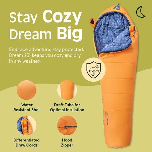 Retrospec Kids Dream 25° Kids Mummy Sleeping Bag for Camping Insulated Cold Weather Sleeping Bag Lightweight Stuff Sack, Water-Resistant Youth Sleeping Bag