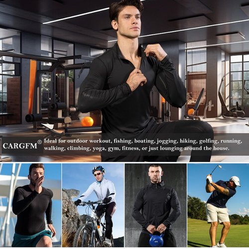 CARGFM Men's 1/4 Zip Pullover Sun Protection Golf Shirt Lightweight Long Sleeve Athletic Fishing Sports T-Shirt Top Black