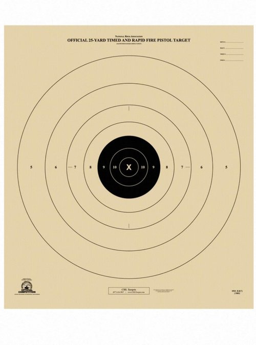 25 Yard, Timed and Rapid Fire Target, Official B-8 NRA Target, 21" x 24"