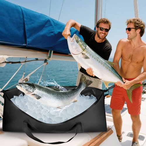 RANDUN Insulated Fish Cooler Bag for Fishing Kill Bag Leakproof Fishing Cooler Bags Waterproof - 40.1"X16.5" Fish Bags for Caught Fish Keep Ice Cold for Over 24 Hours - Black