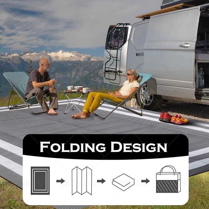 9'x 12' Outdoor Rug,Waterproof Reversible Patio Rugs,9x12 ft Plastic Straw Outdoor Carpet Foldable Plastic Camping Mat for Outside RV, Patio,Picnic,Camper,Balcony,Porch(Gray&White)