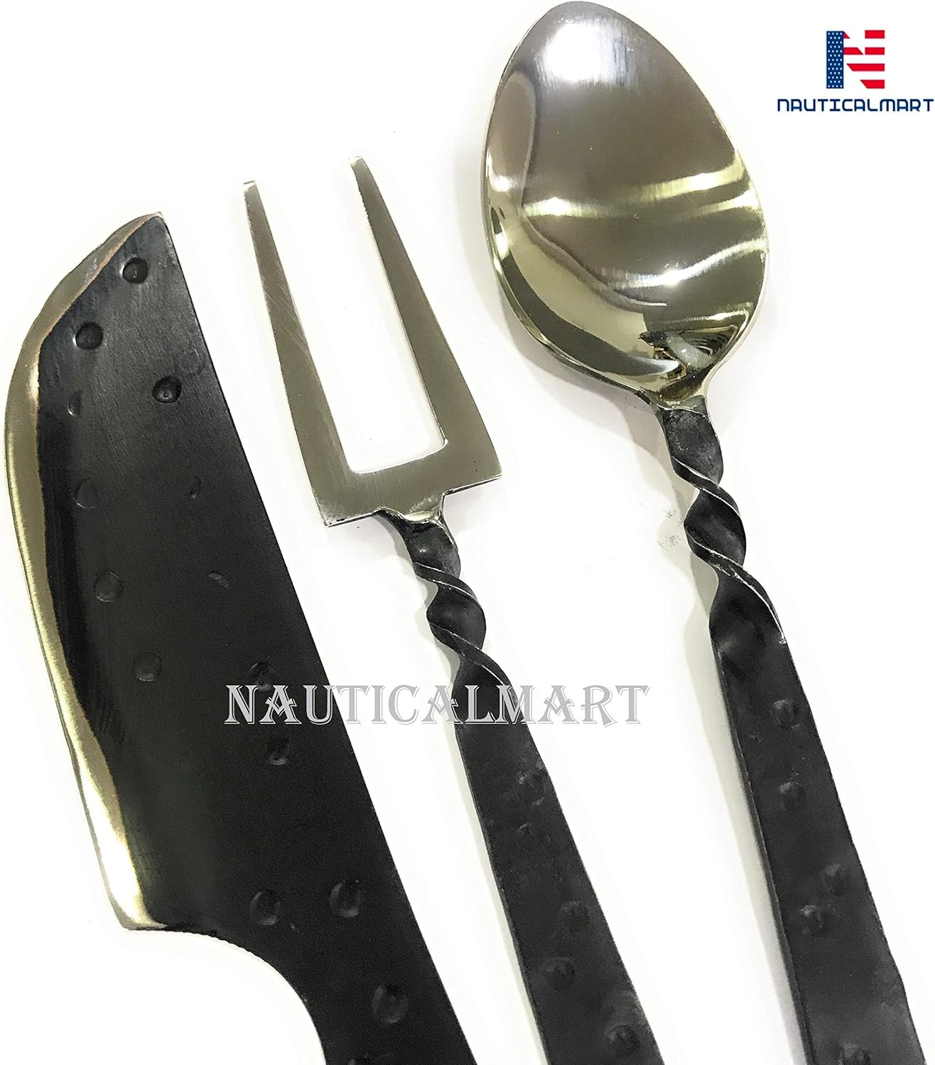 Nauticalmart Hand Forged Medieval Cutlery Set in Leather Pouch, Ideal for Re-enactment
