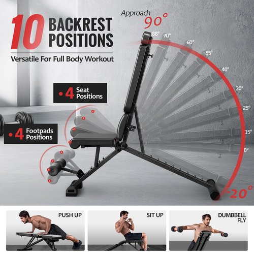 Adjustable Weight Bench for Home Gym with Headrest - Foldable Workout Bench Press, 800lb Capacity for Exercises Incline Flat Decline Sit-Ups