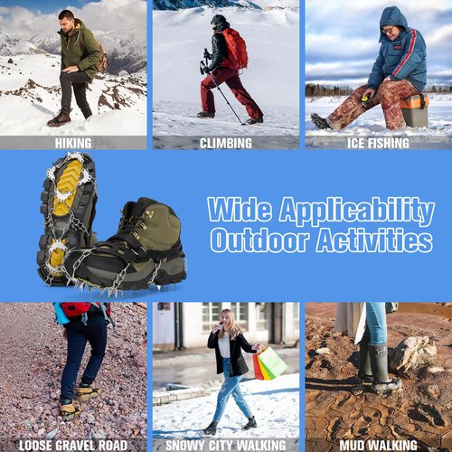 Tomaje 24 Spikes Crampons for Shoes, Anti Slip Ice Cleats for Shoes and Boots, Traction Ice Snow Grip with Stainless Steel Spikes and Silicone Men Women for Hiking, Walking, Climbing, Jogging,Fishing