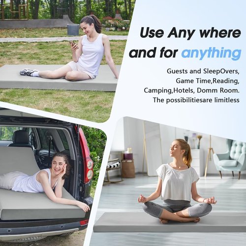 CYMULA Memory Foam Camping Mattress Pad,3 in Sleeping Pad for Camping,Non-Slip Bottom Floor Cot Mattress for Adults,Portable Roll up Mattress Pad Mat for Travel Hiking,Guest Bed Tent(Cot 72 * 24)