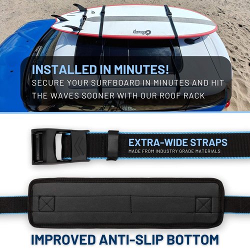 Hang 11 Surfboard Roof Rack - Fits Any Vehicle, Carries up to 3 Boards, Extra-Wide 1.5" Straps, Premium Surfboard Car Racks, Soft Universal Roof Carrier for Surf Board Paddle Board & SUP