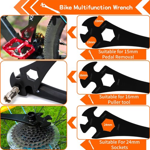 MatyKit Bike Freewheel & Cassette Removal Tool + Bicycle Chain Whip + Multifunction Pedal Wrench Removal, Portable Bike Tools, Bike Maintenance Repair Road Mountain Freewheel Removal Set