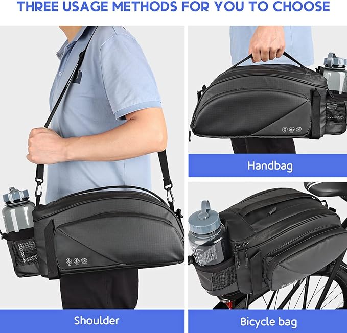 QYCHHJ Bike Rack Bag 12L Bike Trunk Reflective Rear Bag Waterproof Bicycle Saddle Panniers with Shoulder Strap Bicycle Rear Carrier Bag Commuter Bike Luggage Bag Pannier Accessories Storage Bags