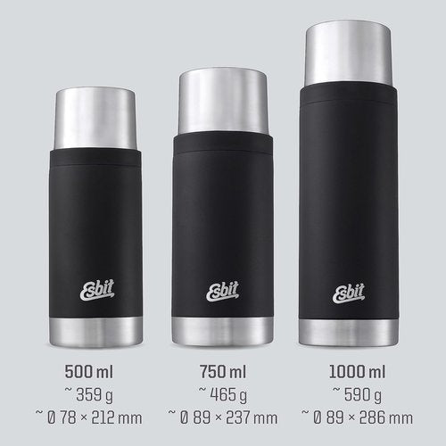 Esbit Sculptor Thermal Flask - Insulated Stainless Steel Bottle for Hot and Cold Drinks - 1000ml in Black with Cuff
