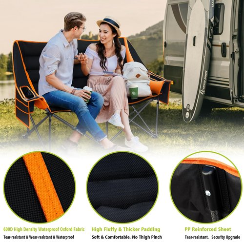 Camping Chairs Oversized Camping Chair Portable Double Camping Chair for Adults Heavy Duty Folding Chair Support 700LBS with Cup Holders & Large Side Organizer Pockets for Camping/Car Trunk/Campfires