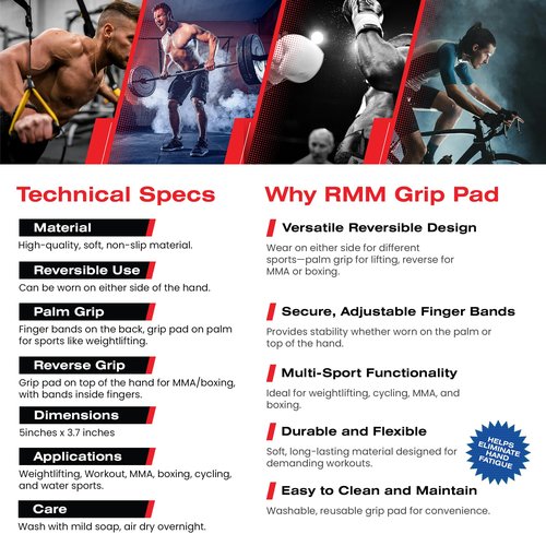 RMM PRO Grip Pad - Non-Slip Reversible Hand Protection for Weightlifting, MMA, And Extreme Sports - Gym Grip Pads - Ideal For Combatting Grip Fatigue (Men's Blue Grip Pads)