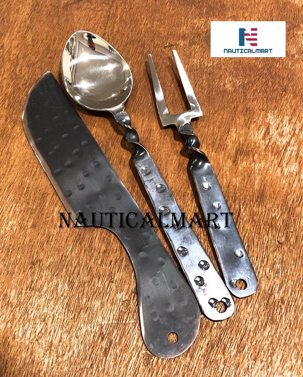 Nauticalmart Hand Forged Medieval Cutlery Set in Leather Pouch, Ideal for Re-enactment
