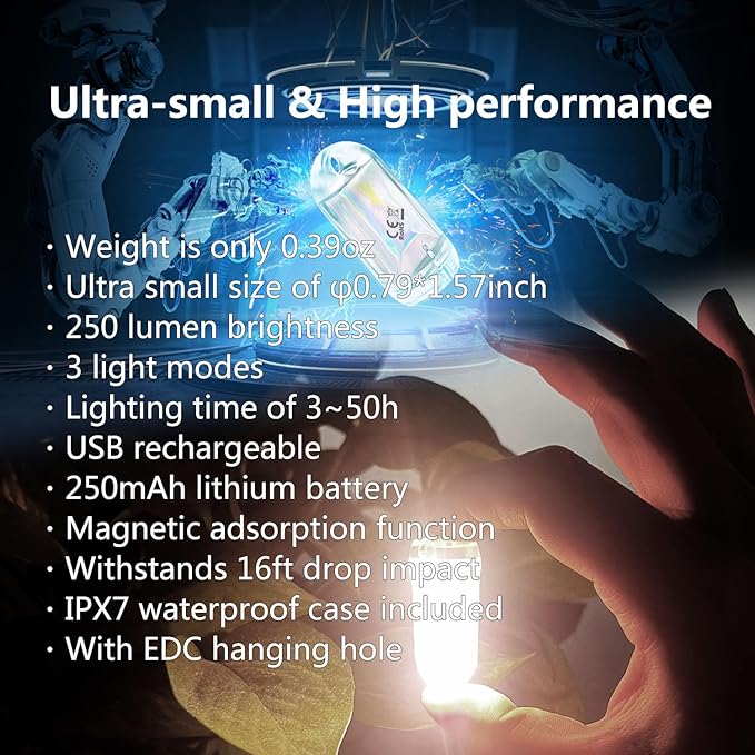 USB Mini LED Lantern, 2 Pack Waterproof EDC Keychain LED Flashlight for Camping, Type-C Rechargeable Battery Small Stick Lamp Puck Dog Collar Torch Light (Orange+Red)