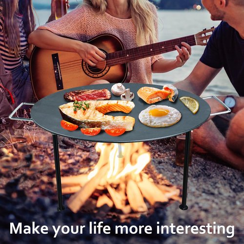 BBQCuker 18"Campfire Grill Griddle, Cast Iron Grill Pan with Handles, 3 Removable Legs, Fire Pit Grill,Campfire Cooking Equipment,Griddle for Gas Grill and Outdoor BBQ