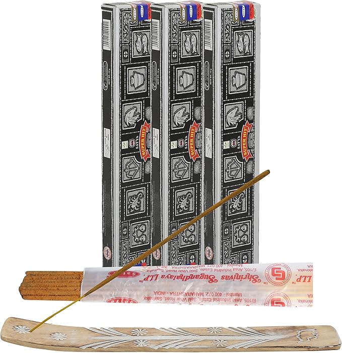 Satya Super Hit Incense Sticks, Satya sai Baba Insenses 15gmx3 (45 gm) Pack with Raajsee Incense Holder Bundle, Satya Nag Champa Natural Incense
