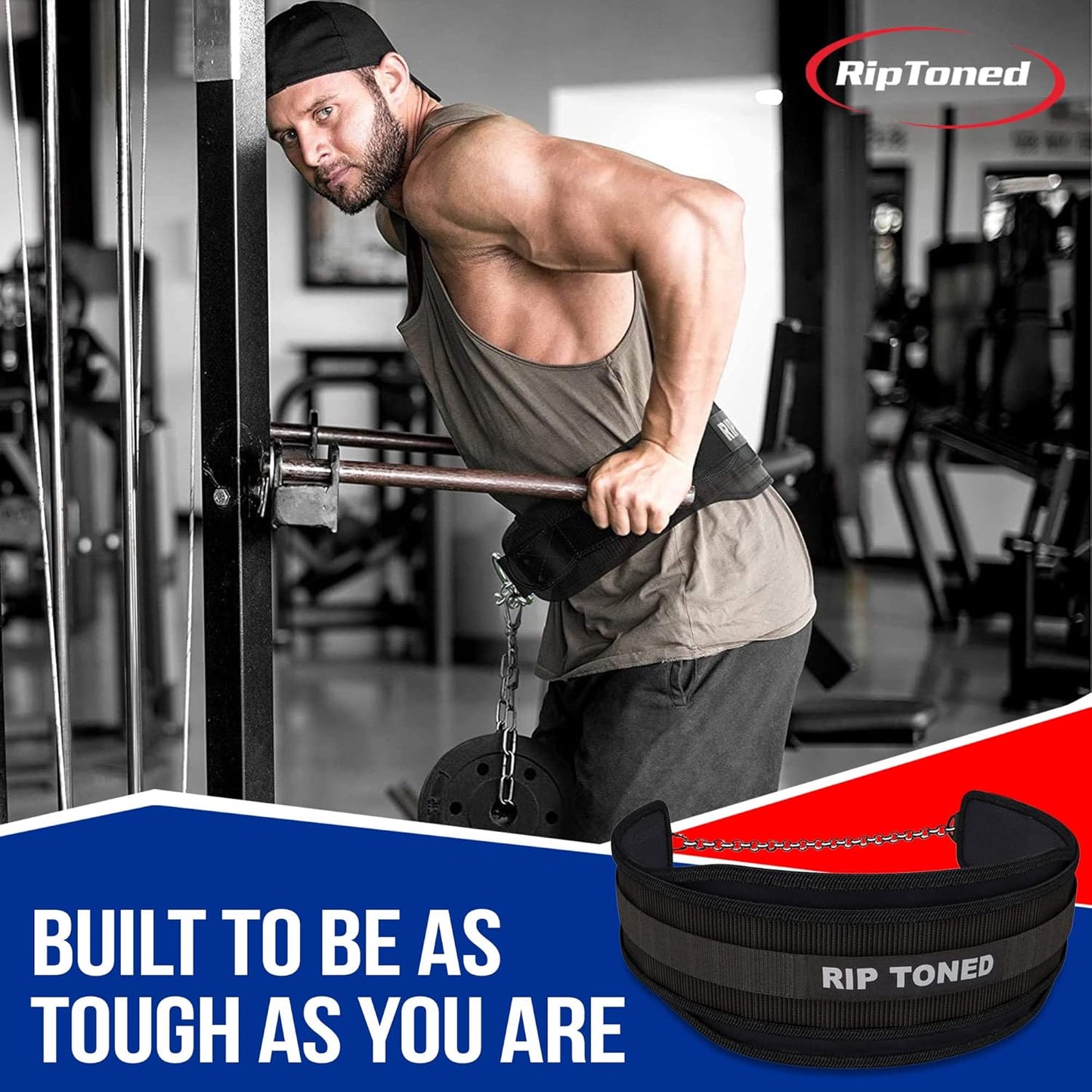 Rip Toned Dip Belt – Weight Lifting Belt with 36" Steel Chain for Dips, Chin Ups & Pullups Heavy Duty | Comfortable Fit | Supports Progressive Overload for Strength & Muscle Gains