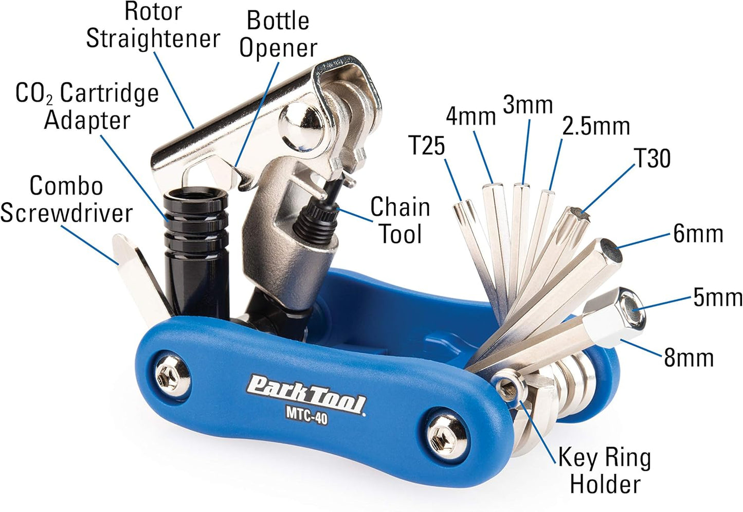 Park Tool MTC-10 Bicycle Multi-Tool with 3, 4, 5 & 8mm Hex Wrenches, T25 & Screwdriver