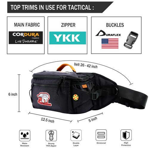 Rough Enough Tactical Fanny Pack for Men Crossbody Large Waist Bag for Travel Fishing Hiking Hunting Black 5L