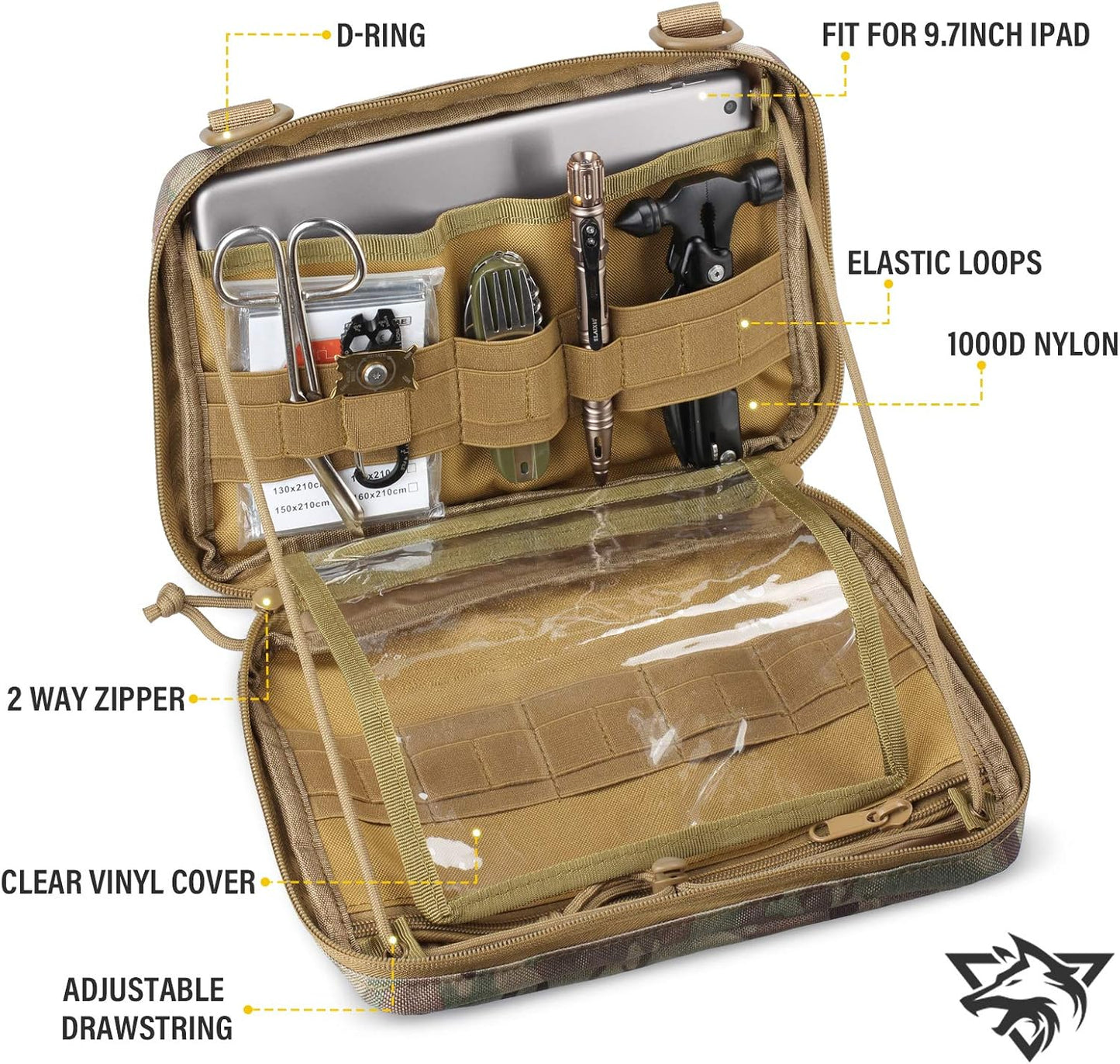 WYNEX Tactical Admin Molle Pouch, Medical EDC EMT Utility Bag Shell Design Attachment Pouches 1000D Nylon Hiking Belt Bags