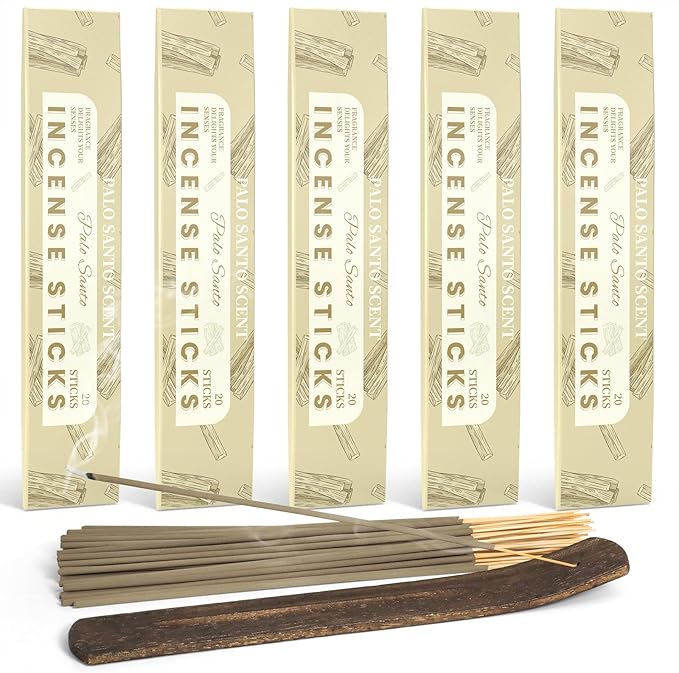 Incense Sticks, Incense 100 Sticks, Palo Santo Incense Sticks, Scented Incense with Wood Incense Stick Holder fot for Christmas, Church, Yoga, Wedding