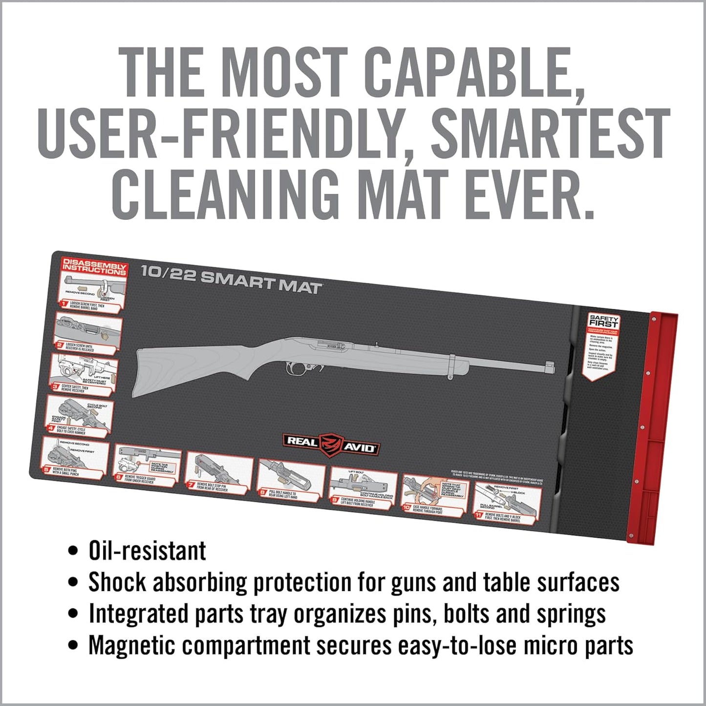 Real Avid 10/22 Smart Mat – 43×16" Oil‑Resistant Cleaning Mat with Magnetic Parts Tray & Takedown Diagram - No‑Slip, Shock‑Absorbing Work Surface Designed for Ruger 10/22 Maintenance