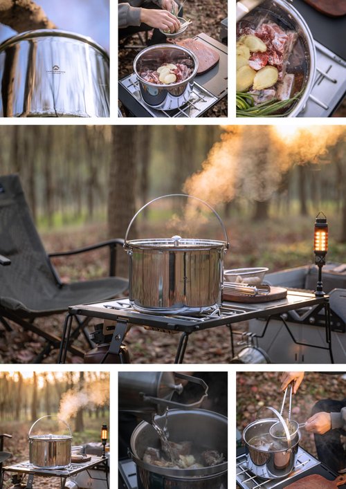 CAMPINGMOON 6 Quart Camping Stock Pot 3-Ply Stainless Steel Kitchen Pot CC-24