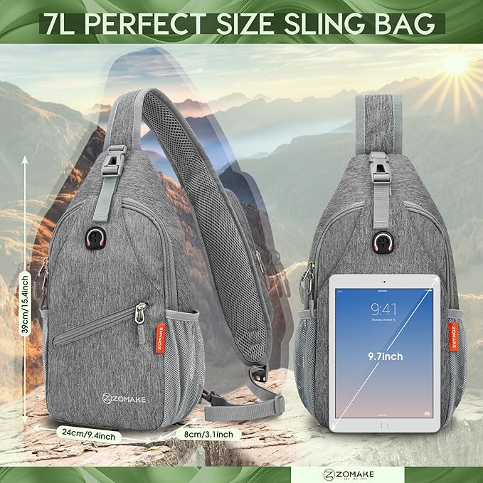 ZOMAKE Small Sling Bag, Travel Sling Backpack, Waterproof Hiking Cycling Crossbody pack for Men Women(New Black)