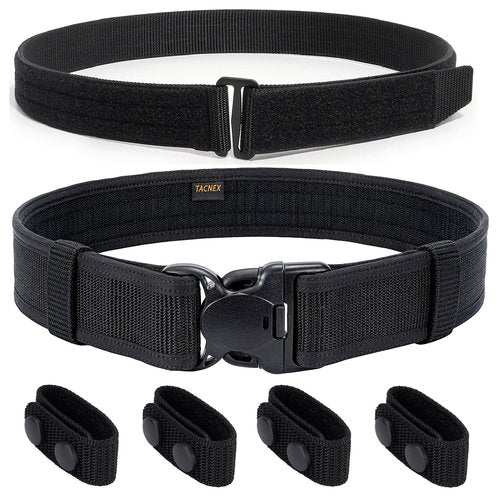 TACNEX 2" Police Duty Gun Belt with Hook Inner Lining Security Buckle 4 Keepers Quick Release Under Belt with Metal Hook Clasp M