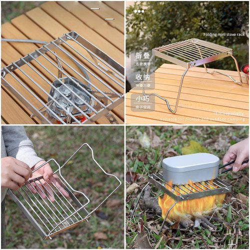 SquEqu Folding Campfire Grill Portable Mini Grate Camping Cookware Pots Stand Bracket for Windproof Camp Gas Stove Camping Fire Split Solid Fuel Alcohol Spirit Burner Outdoor Backpacking Hiking Picnic