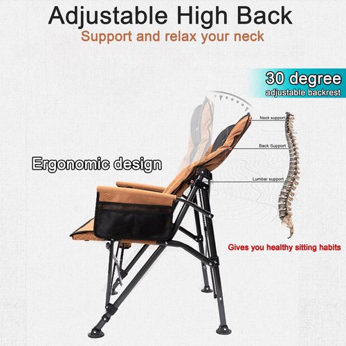 LAWFAW Camping Chairs,Adjustable Backrest Chair,Oversized Lawn Chair Supports 350lbs,Out Door Folding Chairs with Side Pockets and Cup Holder,Ideal for Beach,Fishing,Camping,Patio Relaxation