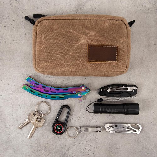 Heavy Duty Waxed Canvas Belt Bag - Waist Pack for Men & Women, EDC Pouch with Zipper, Brown