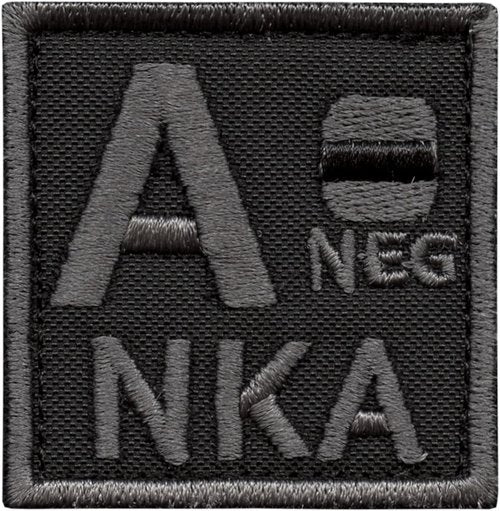 A NEG A- NKA Blood Type ACU Morale Tactical Army Embroidery Fastener Patch (Black Subdued)