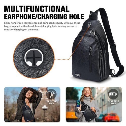 Fmeida Sling Bag for Women, Anti-Theft Crossbody Bag for Women, Sling Backpack Casual Daypack with Convertible Strap - Black