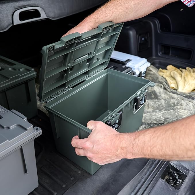 Sheffield 12713 2-Pack Combo Ammo Storage Boxes, .30 Cal and .50 Cal Field Boxes, Water and Dust Resistant, Lockable Storage Box with Handle for Hunting Gear and Bullets, Made in the USA, Green