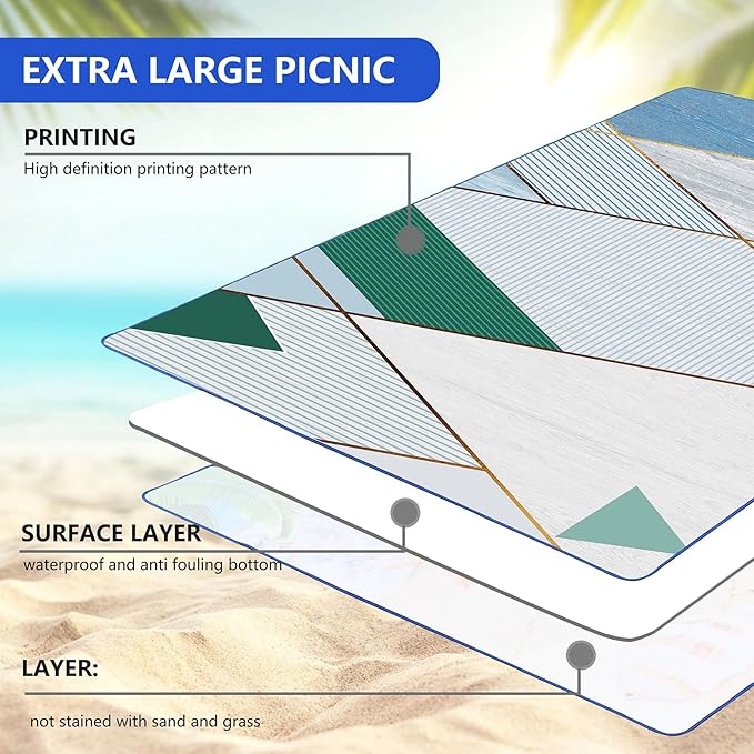 Picnic Blanket, Foldable Waterproof Sand Mat, 80" x 80" Extra Large Picnic Blanket,Outdoor Mat Beach Blanket for Camping Hiking Travel Family Concerts