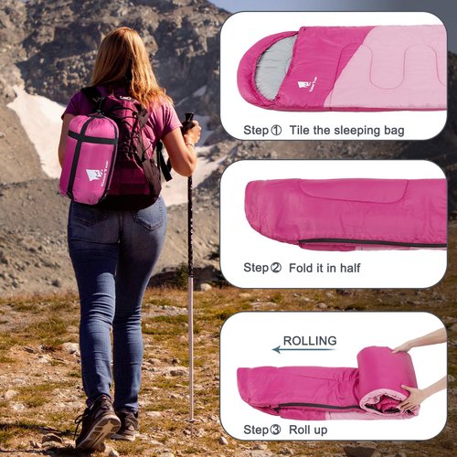 GEERTOP Backpacking Sleeping Bag for Camping, Lightweight Sleeping Bags for Adults Kids Summer Warm Cold Weather Hiking Travel, (Blossom Pink, 86.5'' x 29.5'')