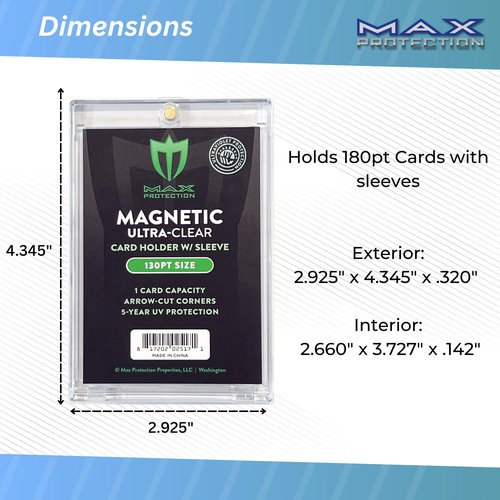 Max Protection Magnetic Card Holder for Sleeved Cards – 10-Pack 130pt Ultra-Clear Cases – Hard Plastic Card Sleeves Holders, UV Protector Case - Fits Standard Sports Baseball Trading Cards