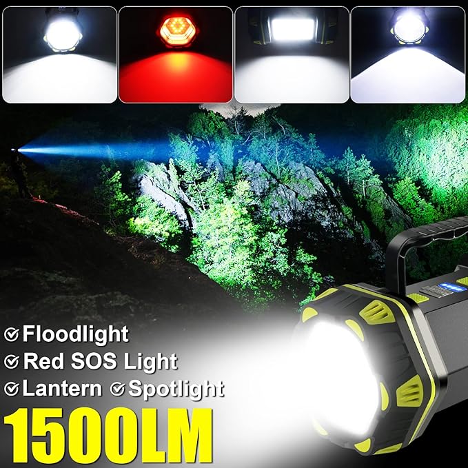 LED Camping Lantern Flashlight Spotlight Rechargeable Portable Super Bright Outdoor Emergency Light Searchlight Lamp Waterproof for Hiking Fishing Working Power Outages Hurricane