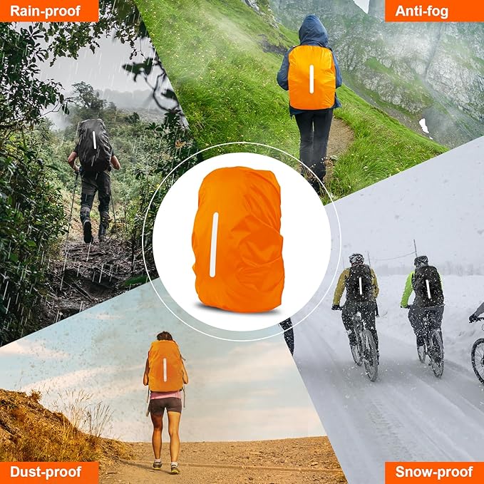LAMA 2 Pack Waterproof Rain Cover for Backpack, Reflective Rucksack Rain Cover for Anti-dust/Anti-Theft/Bicycling/Hiking/Camping/Traveling/Outdoor Activities (1 Pcs Black + 1 Pcs Orange, M)