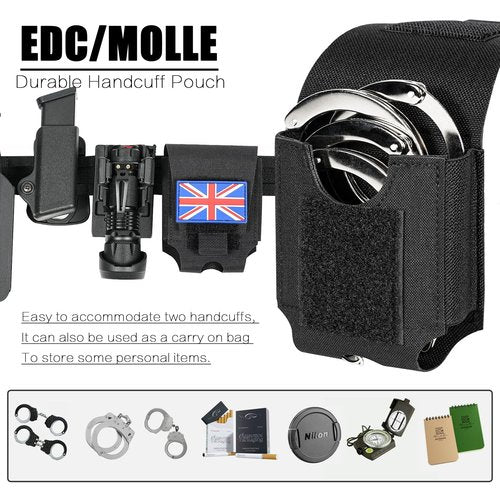 Lonloke Double Handcuff Holder-MOLLE Hand Cuffs Pouch for Duty Belt,Police Handcuffs Case Law Enforcement. (BK)