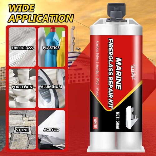 Marine Fiberglass Repair Kit, 100ml White Gel Coat Repair Kit for Repairing Cracks, Holes, Chip in Boat, Jet Ski, Yacht, Surfboard, Sturdy and Waterproof Fiberglass Filler for Tile, Acrylic, Ceramic