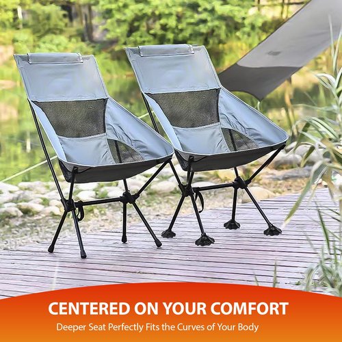IEJ Ultralight High-Back Camping Chair - Portable Folding Backpacking Chair with Anti-sag Footmuffs, Supports up to 300 lbs, Compact and Durable for Outdoor Activities - Grey