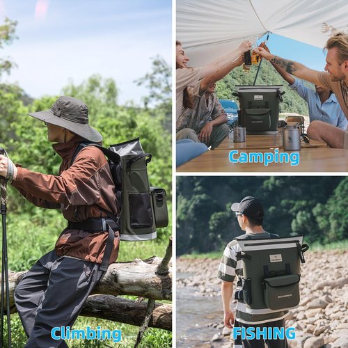 ROCKBROS Soft Cooler Backpack 36 Can Insulated Soft Sided Cooler Bag Leak-Proof with Removeable Pockets Portable for Picnic Beach Camping Outdoor Party