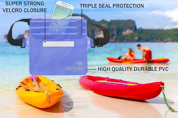 Waterproof Fanny Pack Pouch (2 Pack) for Men & Women Dry Bag Water Resistant with Adjustable Waist Strap - Protects Valuables at Water Sports (Blue & Violet)