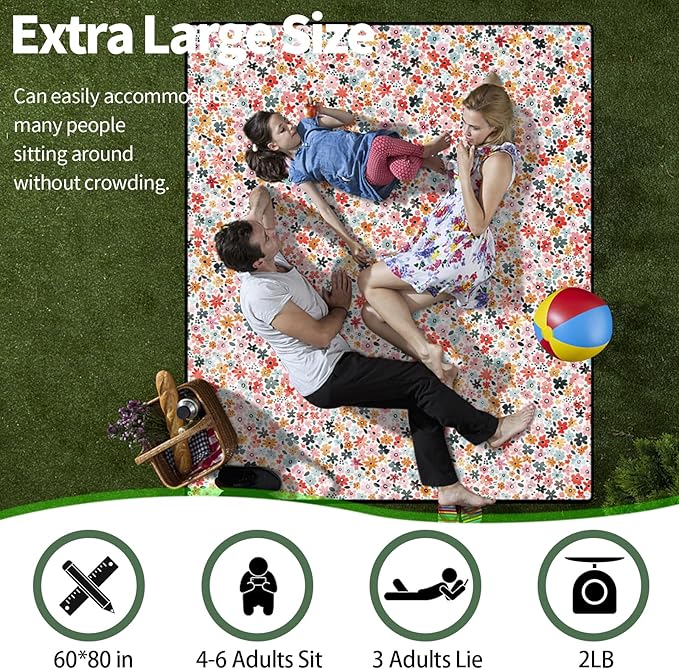 60x80'' Picnic Blankets Giant Water Resistant Sandless Manta Para Outdoors Beach Folding Roll Up Yard Sitting Exercise Couples Mat Road Trip Hiking Traveling Supplies Garden Glamping Equipment