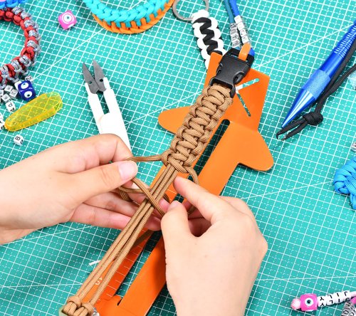 MONOBIN 2 in 1 Paracord Metal Jig, Adjustable Length Paracord Maker- Weaving DIY Craft Paracord Tool 4" to 13" with Buckles and Non-Slip Mat (Orange, 13.2in)