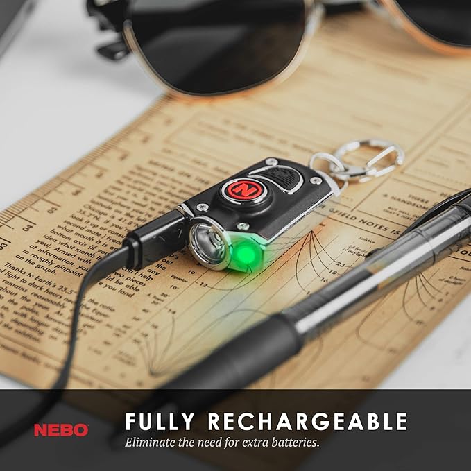 NEBO Mycro Rechargeable LED Keychain Light | Key Ring Flashlight Features 6 Light Modes,