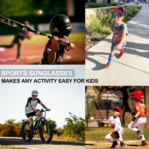 Disflmm Kids Sunglasses, Youth Baseball Sunglasses Boys Girls Softball Cycling UV400 Protection Sun Glasses Big Frame Goggles