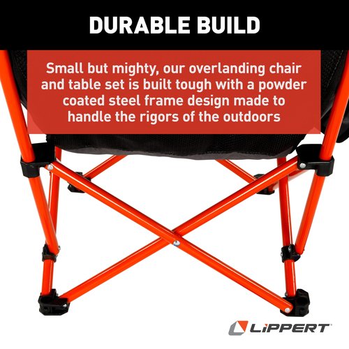 Lippert Baja Overlanding 3-Piece Chair & Table Set, 600-Denier Polyester Folding Chairs, Dual Cupholders, Innovative Scoop for Ultimate Comfort, Fold-up Convenience - 2023053719