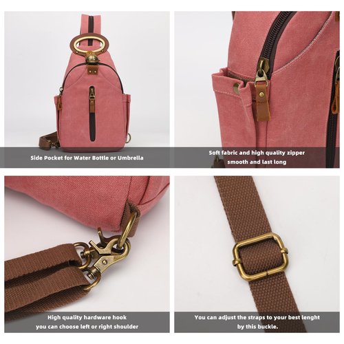 KouLi Buir Canvas Sling bag,Small Crossbody Backpack,Convertible Chest Bag Casual Daypack For Outdoor Cycling Hiking Travel (B3610-Rust Red-N)